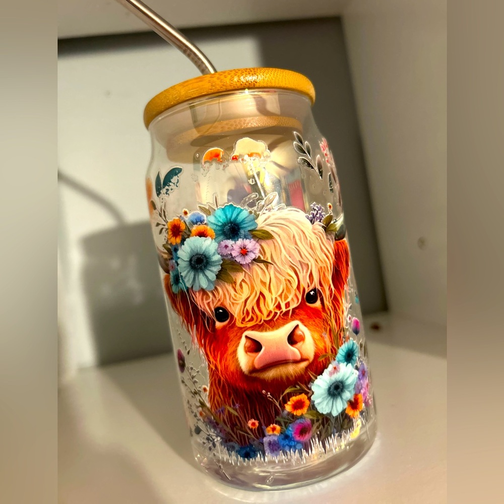 16 oz NEW Handmade Glass Cup With Wooden Lid
